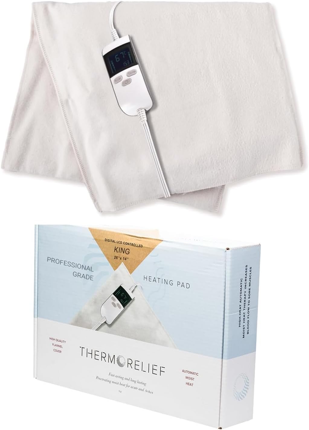 M PAIN MANAGEMENT TECHNOLOGIES Extra Large Moist Heating Pad with Auto Shut Off for Cramps and Back by ThermoRelief - Extra Hot Medical Grade Digital Electric Pad - King Size (26" x 14")