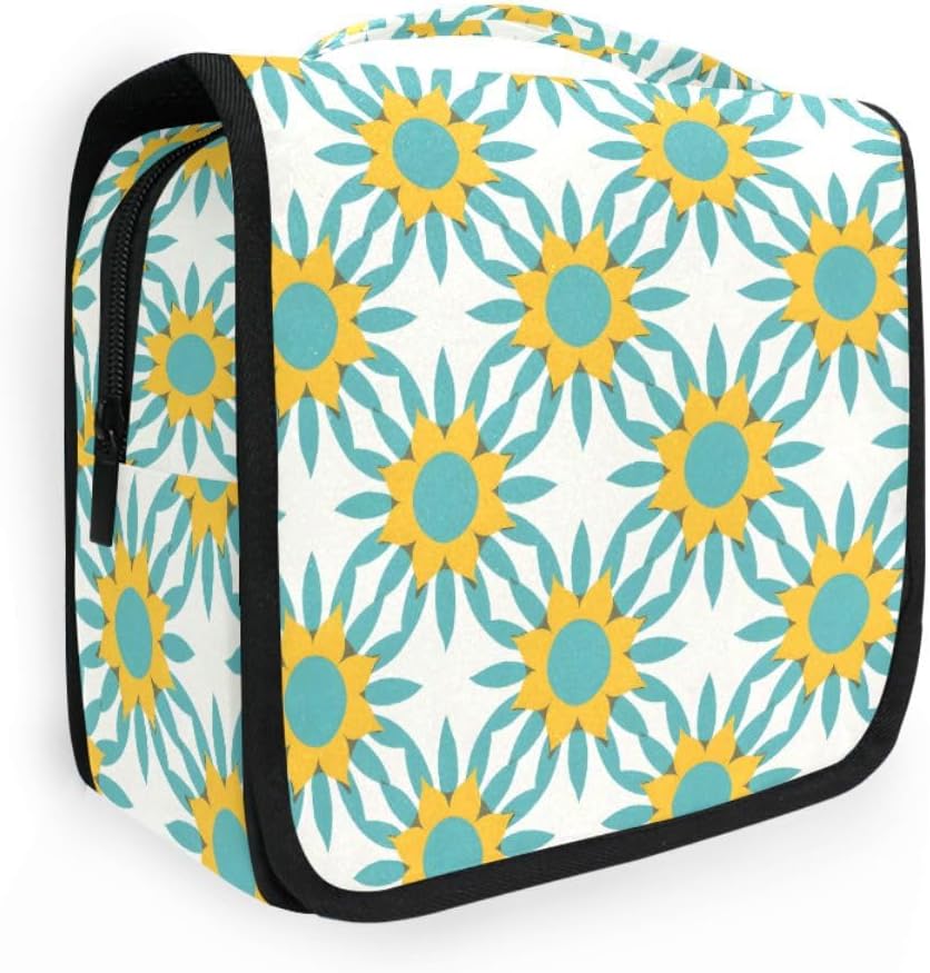 Hanging Travel Toiletry Bag Sunflowers Starburst Turquoise Kit Makeup Case Cosmetics Organizer for Men Women