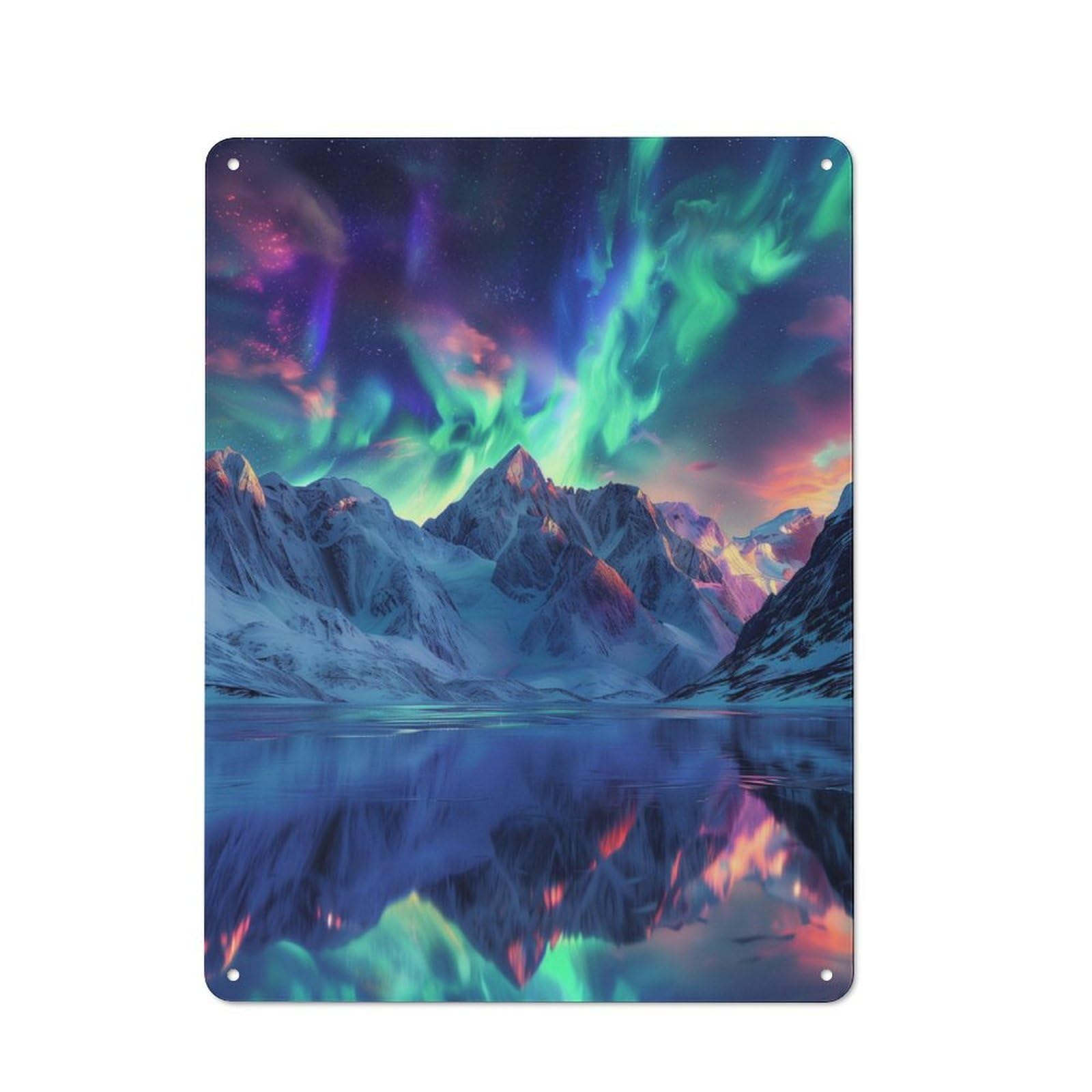 Junmoney Aurora Borealis Mountain Landscape Retro Metal Wall Sign 40X30cm With For Workshop Wall, For Vintage Wall Decor Fans, For Garage And Workshop Walls