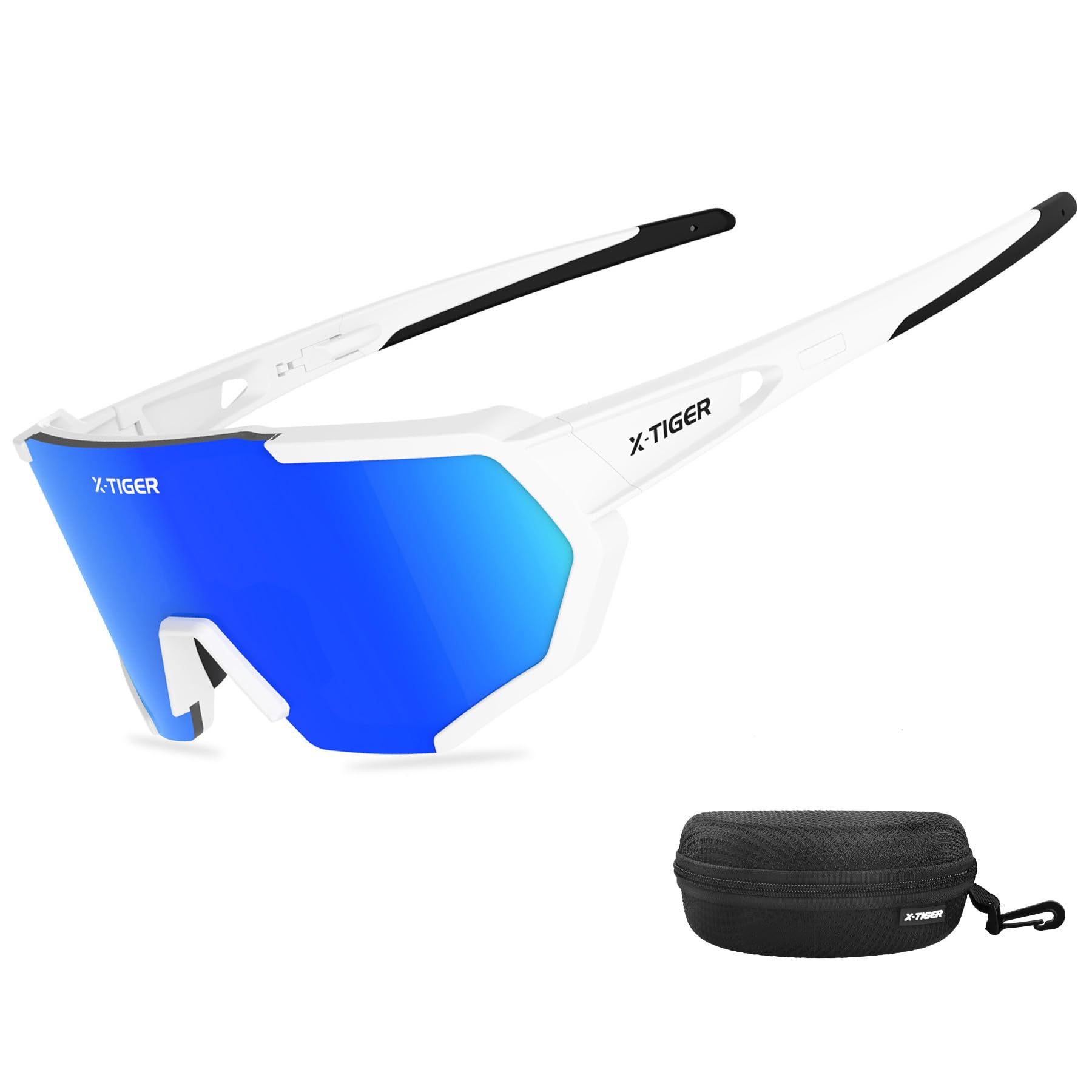 X-TIGER Fahrradbrille, Herren Damen Sportbrille, UV400 mit 5 Wechselgläser,Starker TR90 Frame, mit Montierbarem Brillenband & Ohrhaken, Outdoor-Sport/Radfahren/Laufen/Autofahren/Angeln/Golf
