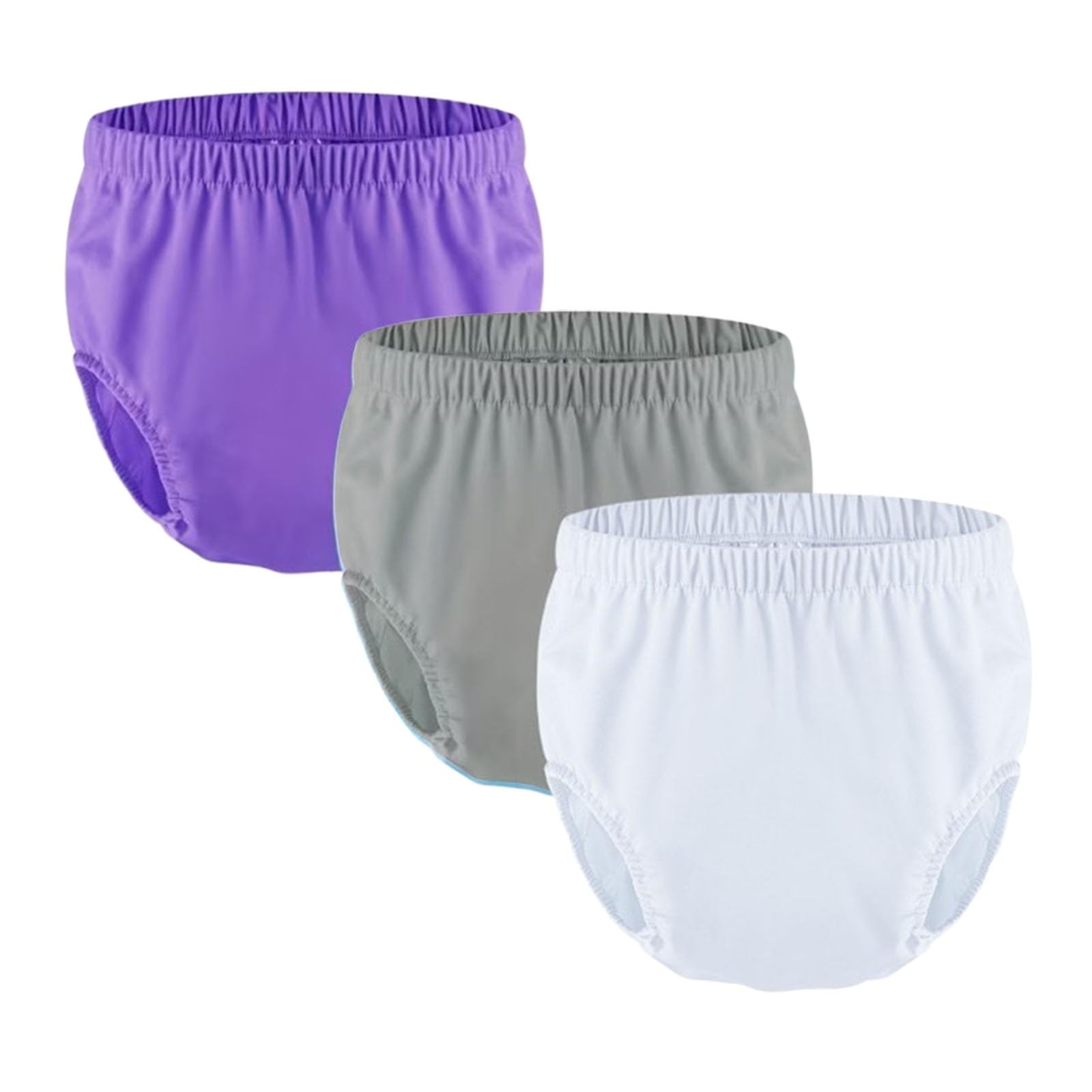 Lot de 3 Culottes en Plastique pour Incontinence Pantalons en Plastique Imperméables et Lavables Couvre-Sous-Vêtements Anti-Fuites étanches pour Adulte(Purple+Gray+White,X-Large)