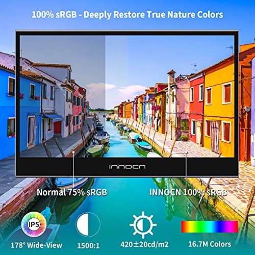 Image of INNOCN Portable Laptop Monitor Touchscreen 15.6 inch 1080P HDMI USB C External Computer Display Ultra Slim Travel Second Monitor for Laptop MacBook Phone PS4 Switch Xbox Mini PC, 400Nits, 100% sRGB