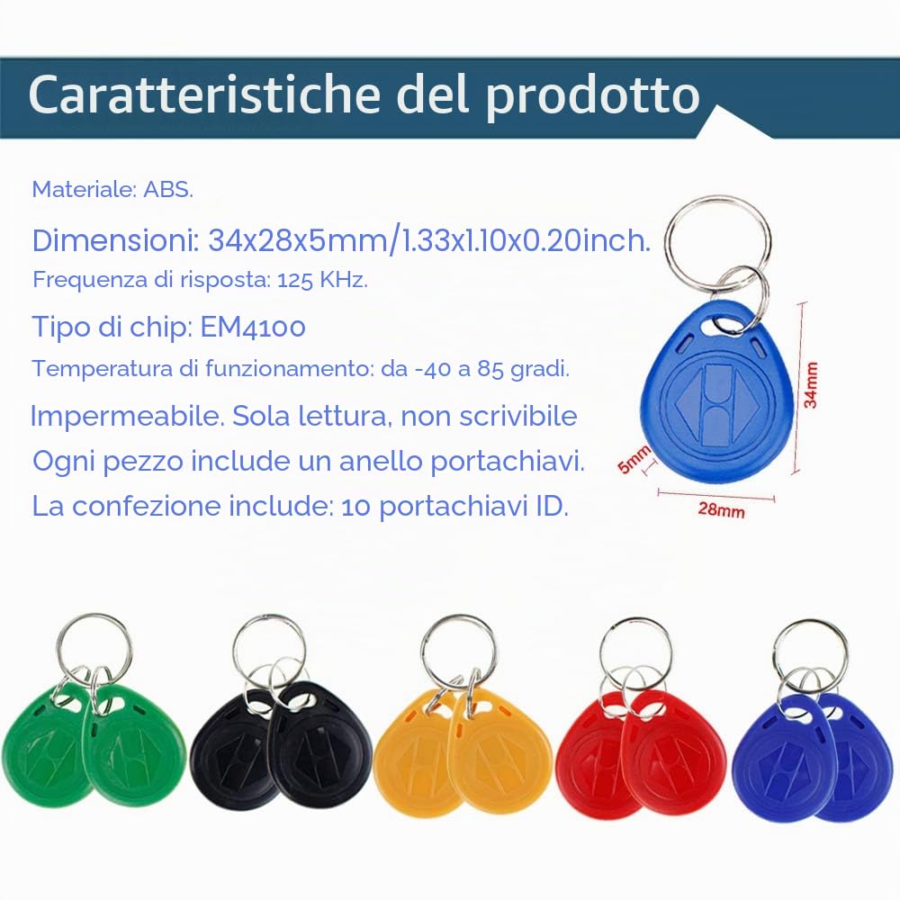 Kit Controllo Accessi RFID con Tastierino Numerico Apriporta, Tastiera Codice per Presenze, Serratura Elettrica NC, Pulsante Uscita, 10 Portachiavi ID e Alimentatore 12V