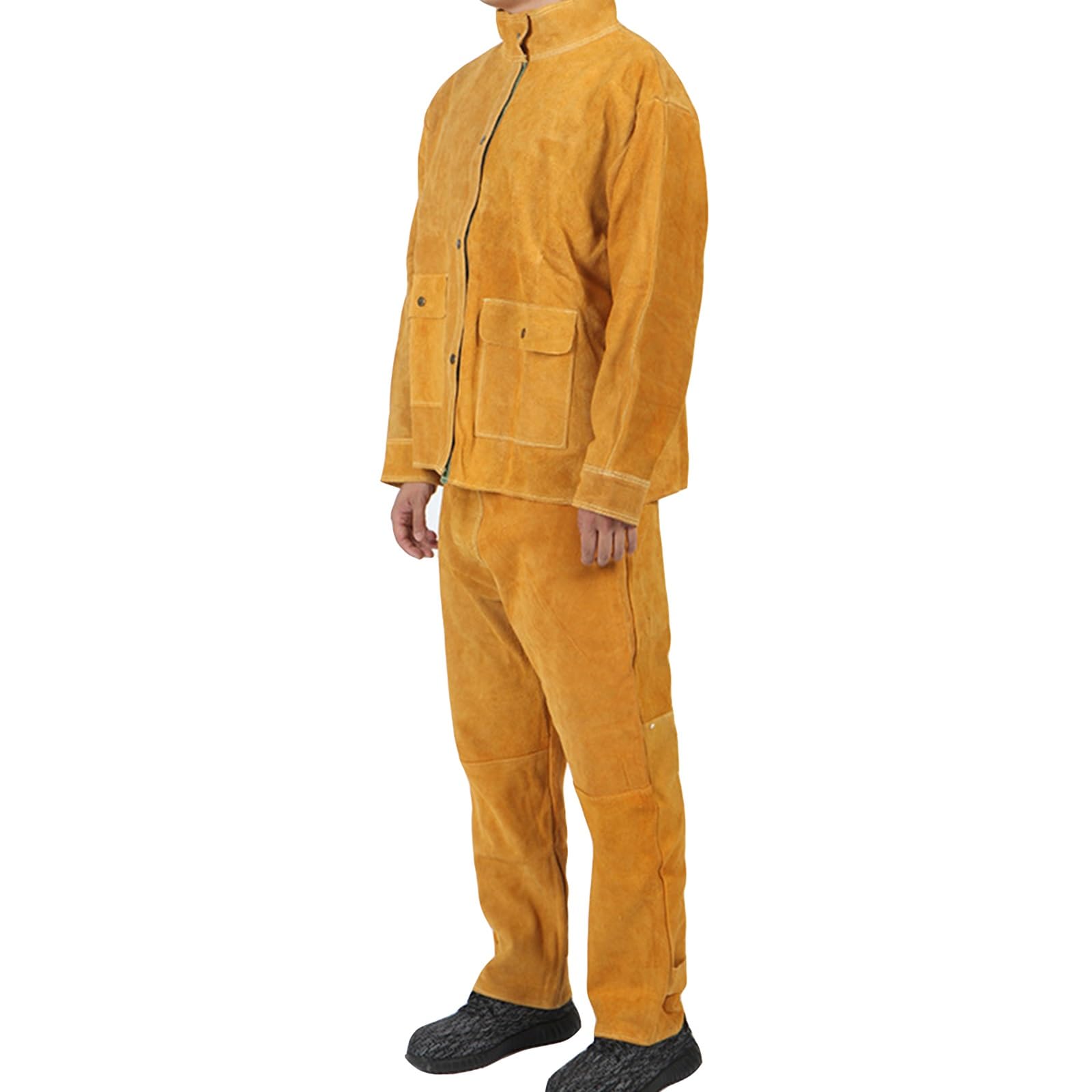 Abbigliamento da Saldatura in Pelle Giacca Spaccata Resistente al Calore e Alla Fiamma con Tasche per Attrezzi Carpenteria Meccanica per Uomini e Donne