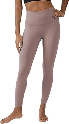 90 Degree By Reflex Ankle Length High Waist Power Flex Leggings - 7/8 Tummy Control Yoga Pants - Mocha - Medium