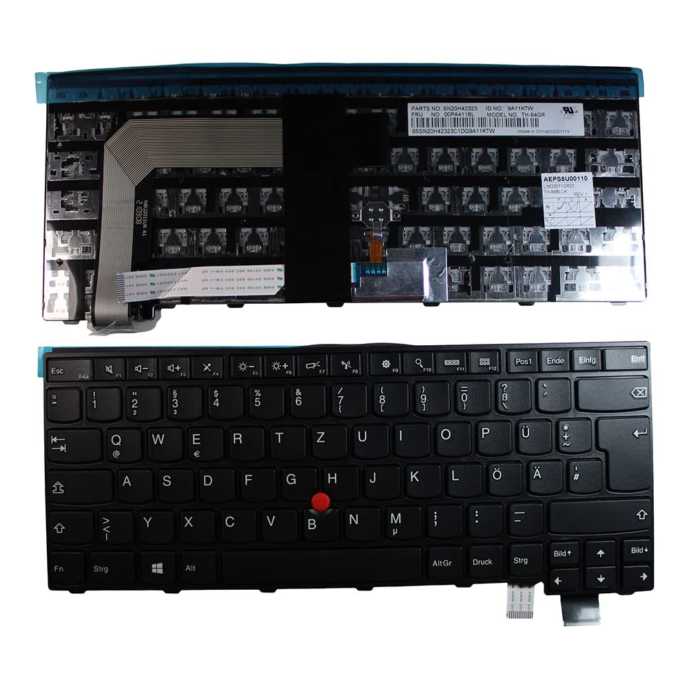 Power4Laptops Alemán con Pointer Marco Negro Negro Teclado para Ordenador portátil Compatible con Lenovo 00PA411BL