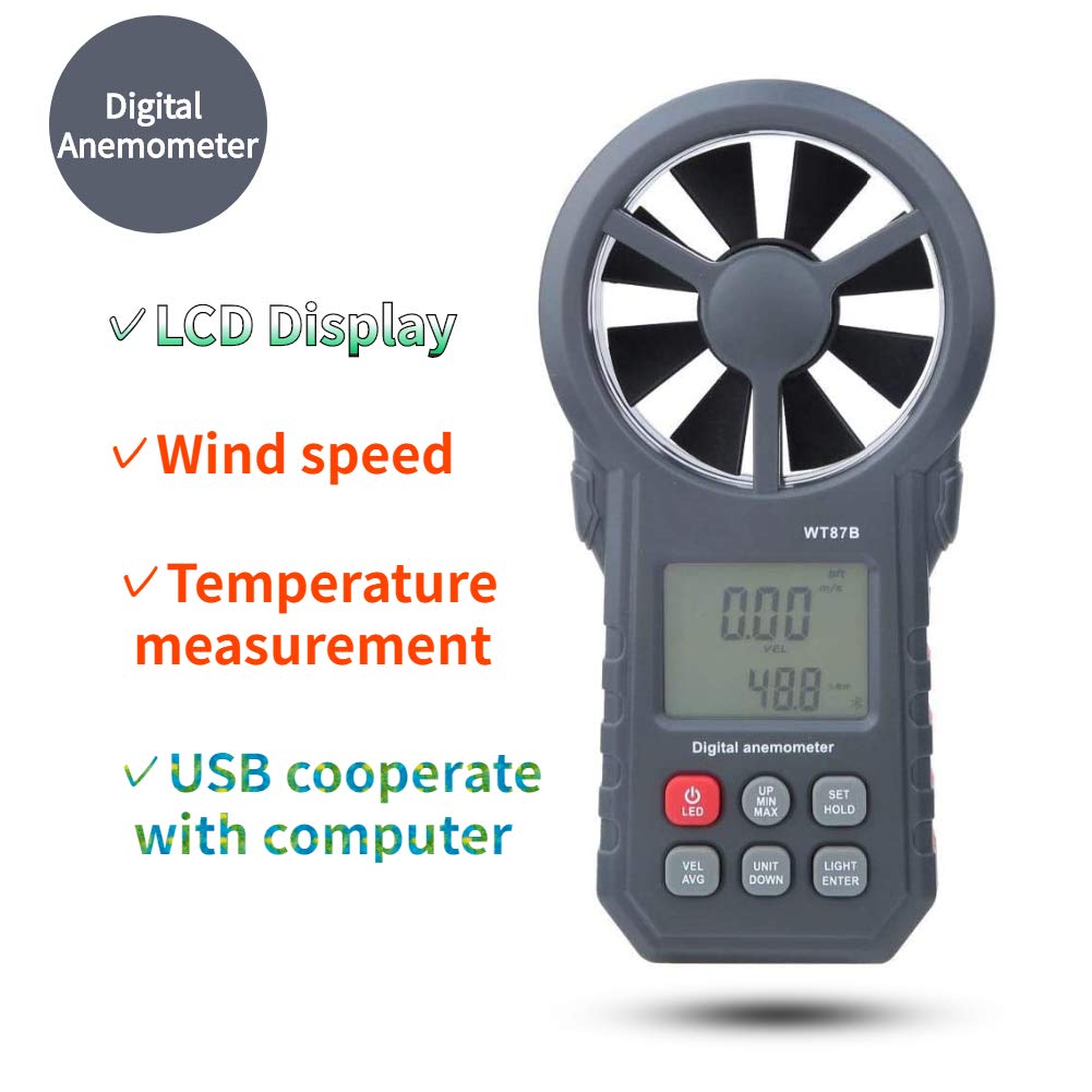 Windmesser mit Thermometer Mini Bluetooth Anemometer Digitaler Hand Windmesser mit LED-Beleuchtung Digital Anemometer Windmessgerät für Windsurfen Segeln Angeln Drohnenflug