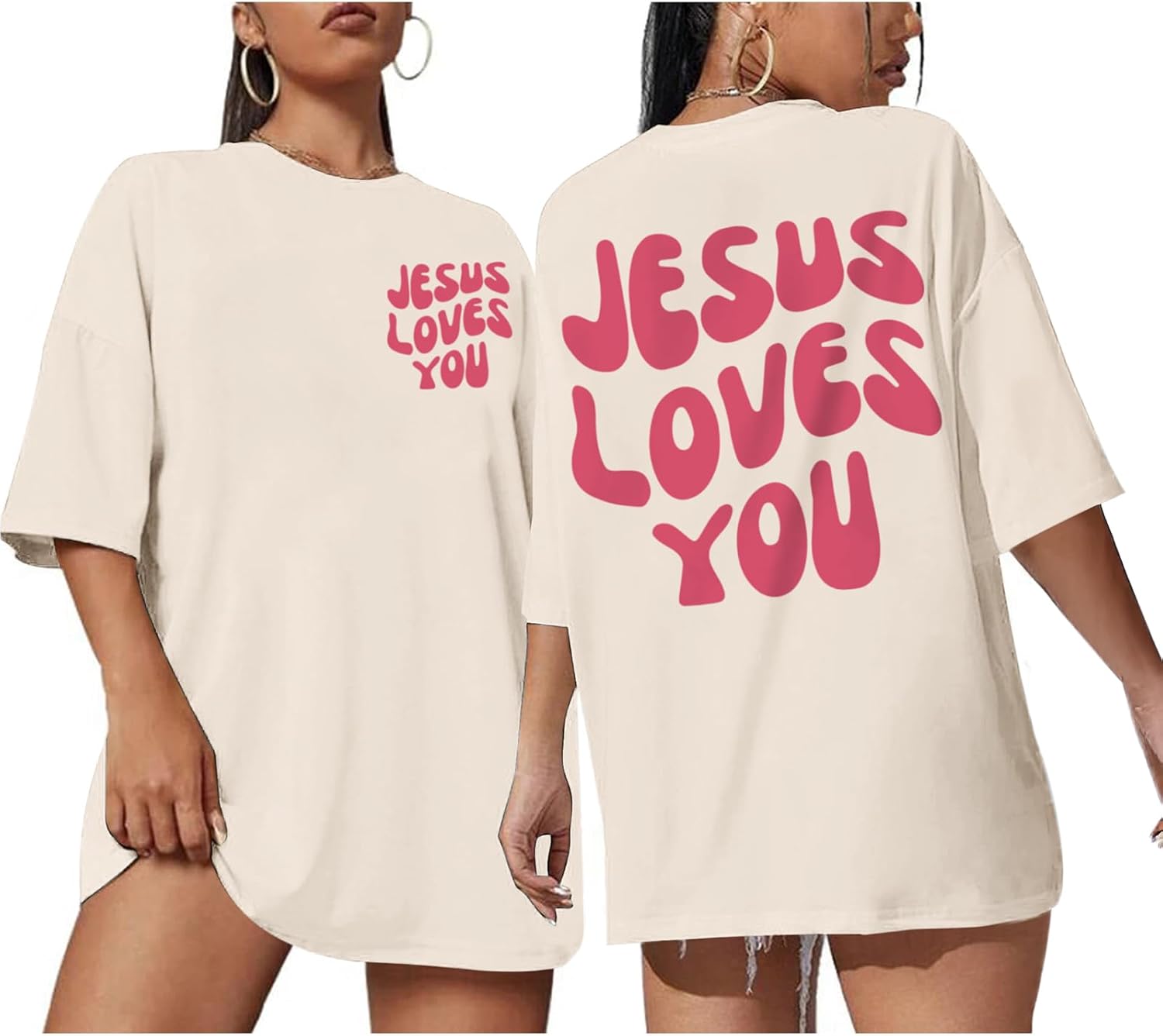 Kelxjia Christian Jesus Shirts for Women Oversized Jesus Loves You Tshirts Religious Faith Shirt Inspirational Graphic Tees
