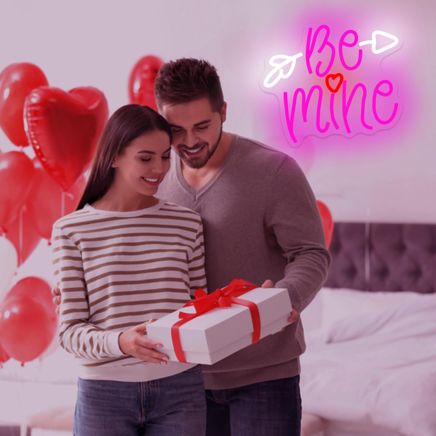 Valentinstag Neonschild Be My Neon Sign für Wanddekoration Dimmbar Rosa LED Herzform Neonschild für Hochzeitstag Schlafzimmer Neon Wandschild Valentinstag Geschenk