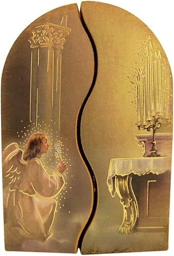 Miniatura 2 de Tríptico de madera plegable con icono de Nuestra Señora de Fátima en relieve dorado, 3 1/2 pulgadas