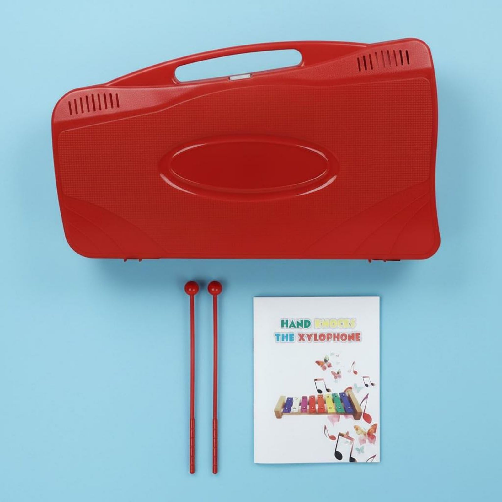 Xilofono Bambini Kit Musicale 25 Note Metallofono Strumento per Apprendimento con Custodia a Trasporto Bacchette E Canzoni Barre Alluminio Base Adatto, Blu