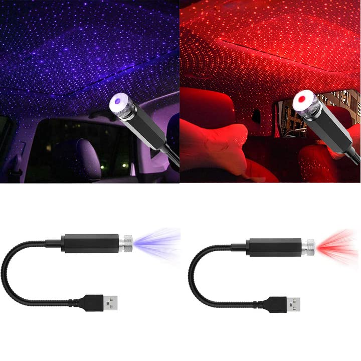 VaccloUSB Star Projector Night Light, LED Adjustable Romantic Red Interior Car Lights, Bending Freely Portable Auto Roof Lights Decoration for Car, Ceiling, Bedroom, Party (Red＆Purple)