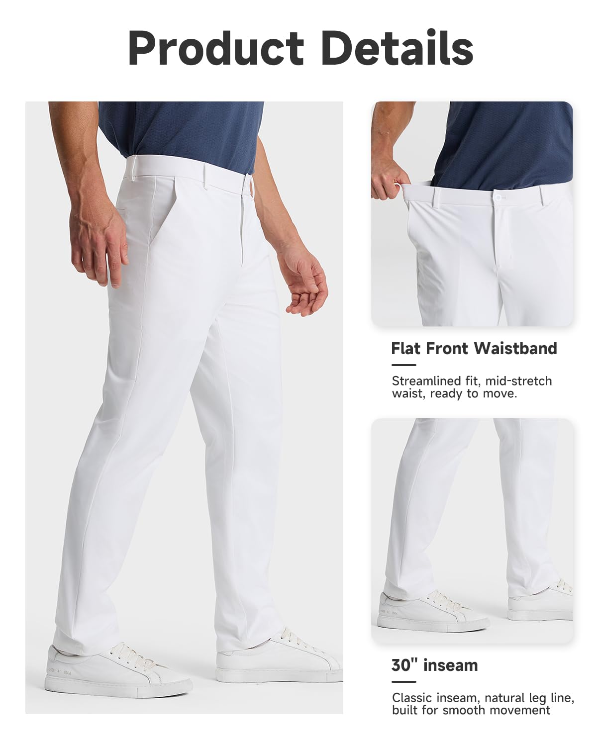 Mens Classic Fit Golf Pants Stretch Dress Pants 30''/32''/34'' Lightweight Casual Suit Pants with Pockets