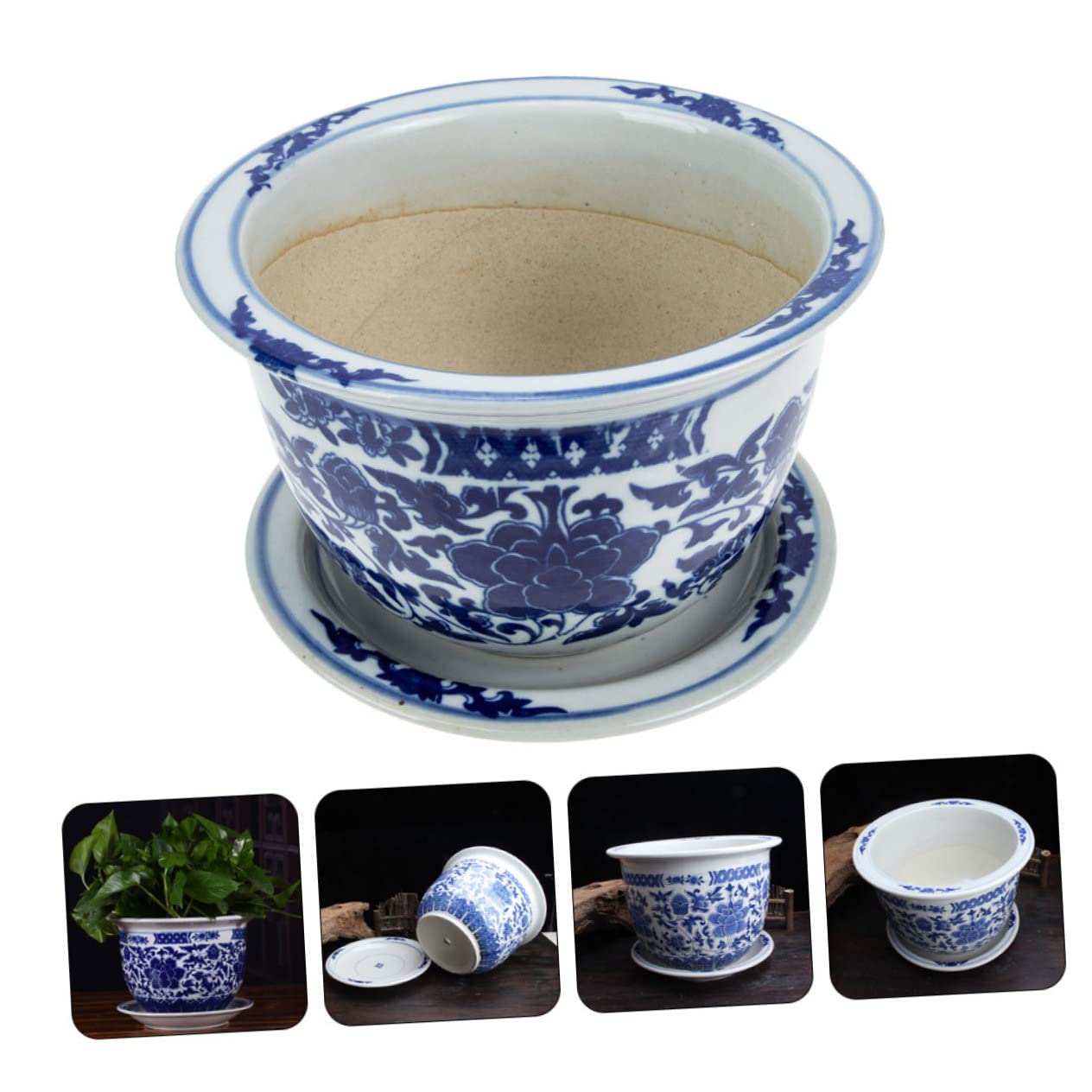 YARNOW Vaso Per Piante in Porcellana Blu e Bianca Vaso Per Da Interno Con Vassoio