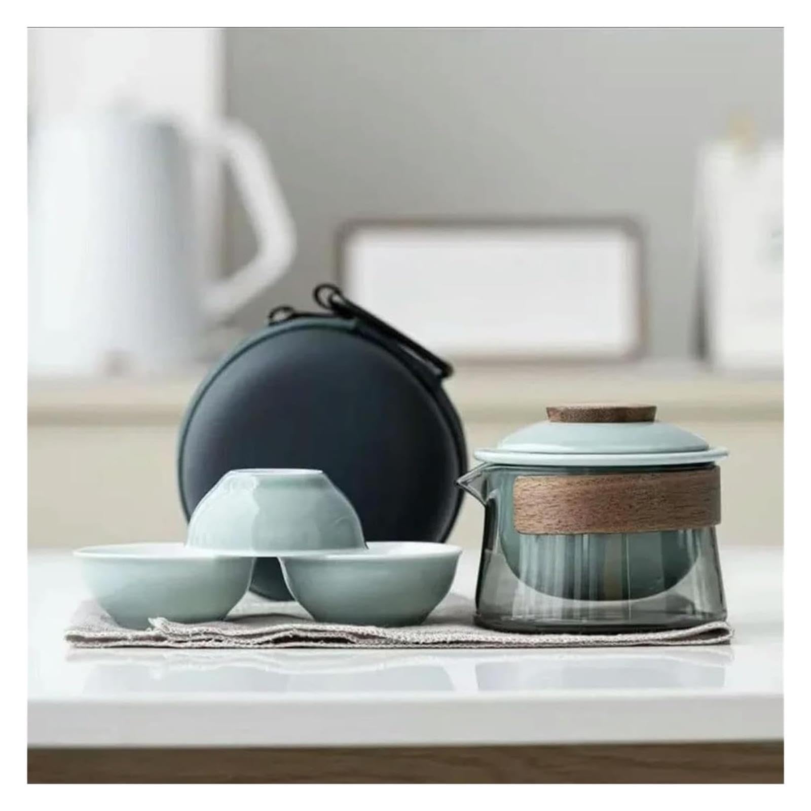Zestaw Ceramicznych Czajniczków I Filiżanek Do Herbaty Zen | Ceramiczny 1 czajniczek 3 filiżanki: podróże, na zewnątrz, w domu, prezenty(Style 1)