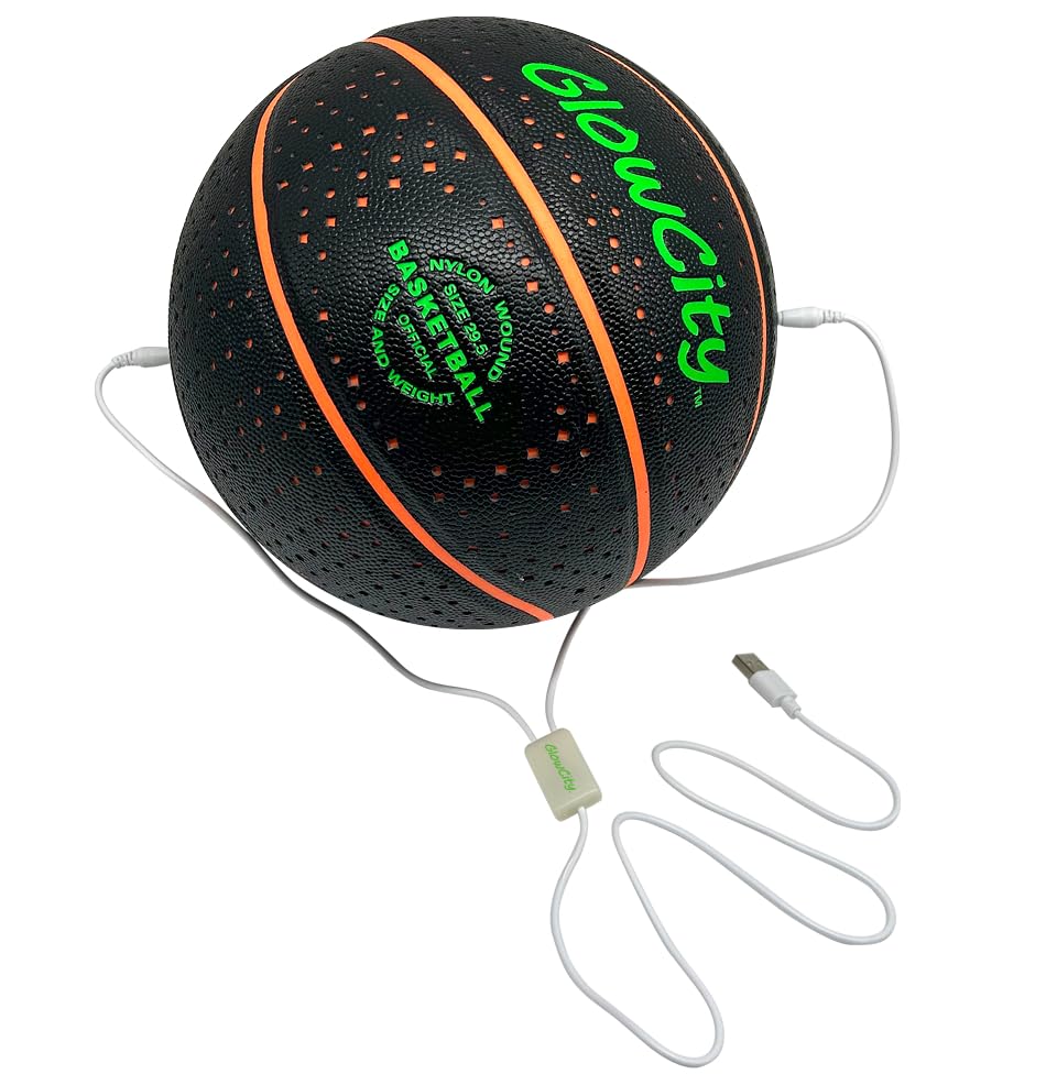 GlowCity Glow in The Dark Basketball for Teen Boy - Glowing Red Basket Ball, Light Up LED Toy for Night Ball Games - Sports Stuff & Gadgets for Kids Age 8 Years Old and Up. Great Gift for Boys & Girls
