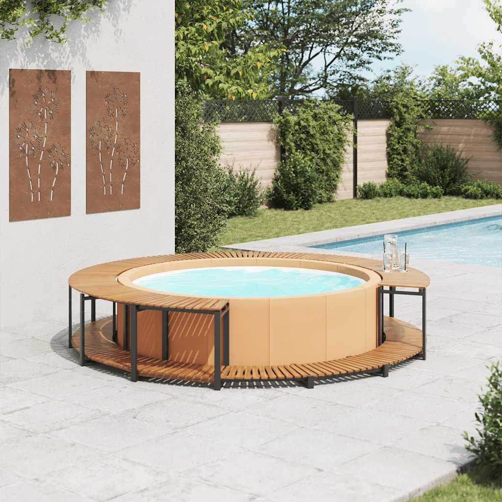 Revêtement de bain à remous 273 x 53 cm en bois d'acacia massif traité à l'huile naturelle, résistant aux intempéries, cadre en aluminium revêtu par pulvérisation, robuste et facile d'entretien pour