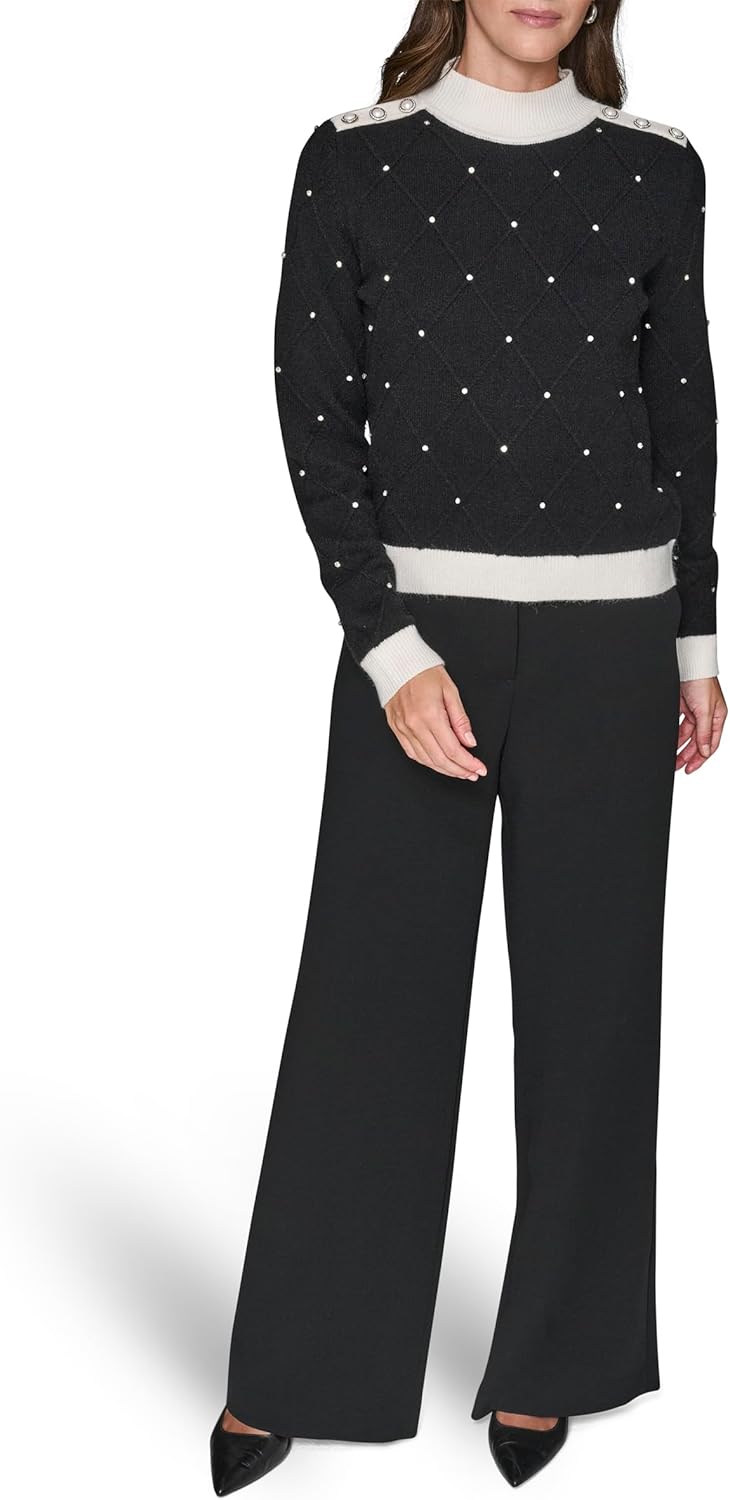 Karl Lagerfeld Womens Long Sleeve Mock Neck Crystal Detail Elevated Sweater - Image 4