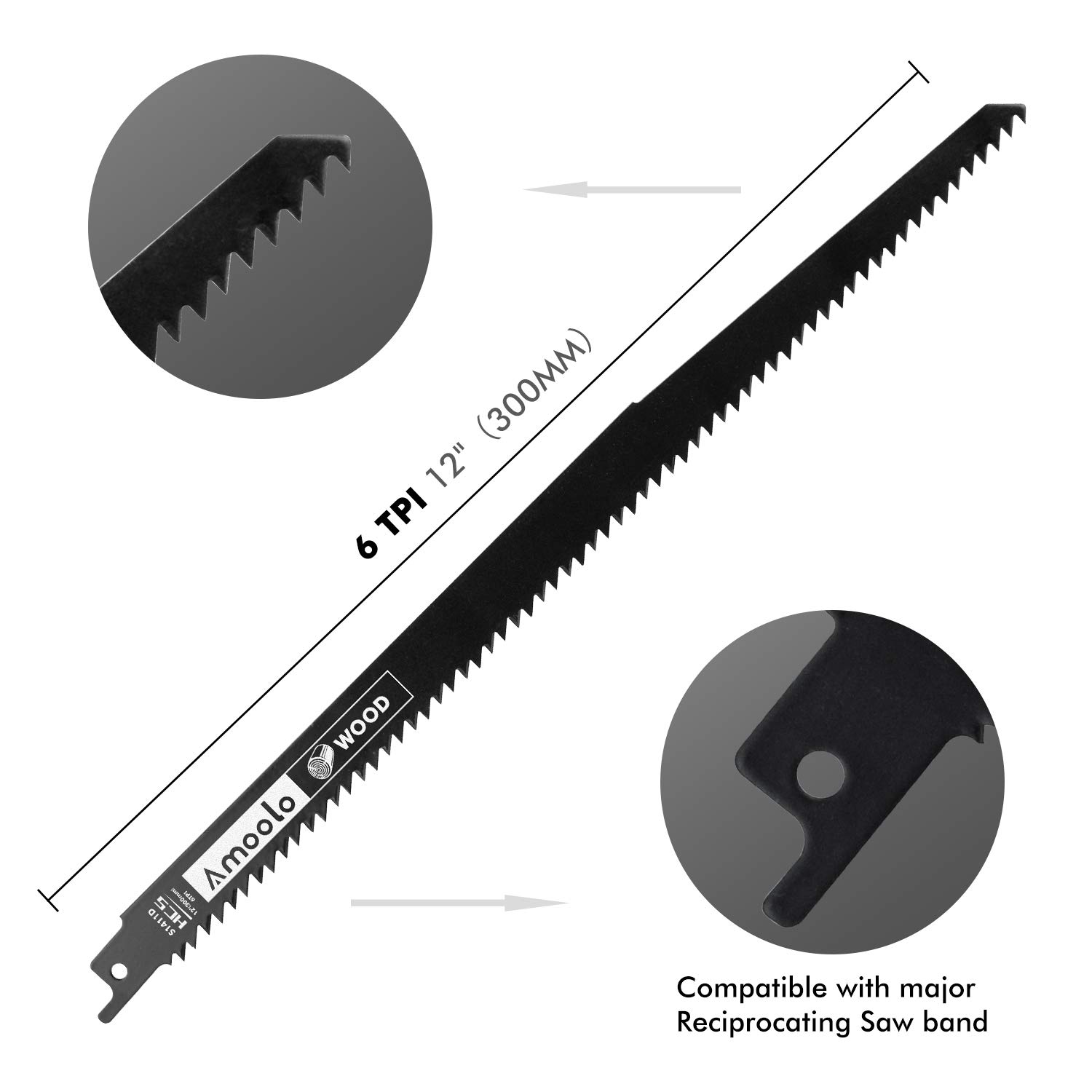 Amoolo Wood Pruning Reciprocating Saw Blade,12 Inch 6TPI