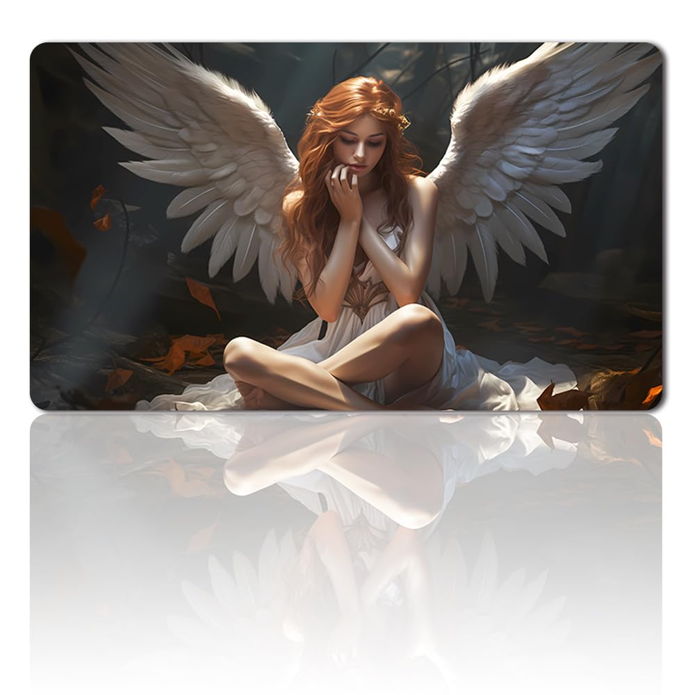 Board Game MTG Playmat + Free Waterproof Bag, Stitched Edges, Smooth Rubber Surface, MTG PlayMat with Zones (An Original Angel of Flight Alabaster Playmat) (No Zone)