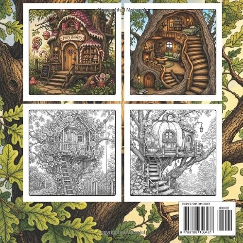 Treehouse Coloring Book: A Magical Fantasy Treehouse Coloring Book Featuring Enchanted Forest Homes, Fairy Houses, Woodland Villages, Cozy Treehouses, ... Relief | Treehouse Coloring Book for Adults - Image 2