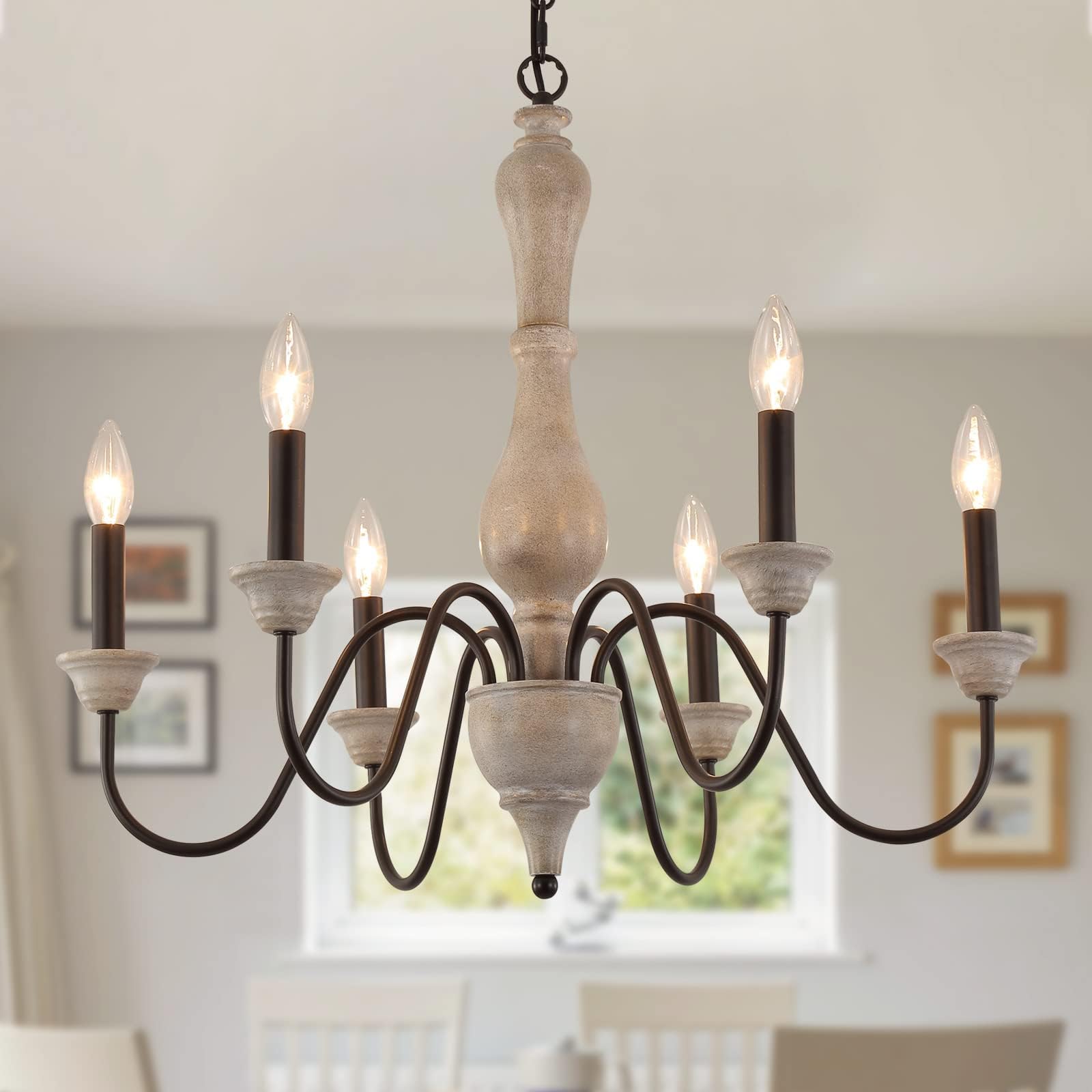 LALUZ Farmhouse Chandelier, French Country Lighting for Dining Room, 6 ...