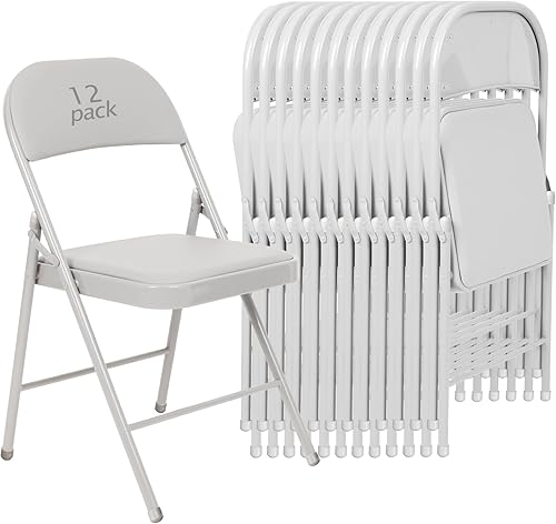 Miniatura 28 de Juego de 6 Sillas Plegables Blancas Acolchadas - Cómodas Sillas Apilables Portátiles para Interior y Exterior, Eventos, Fiestas, Oficina, Boda