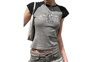 Y2K Crop Tops for Women Vintage Short Sleeve Crewneck Graphic Baby Tee Grunge Printed T-Shirt