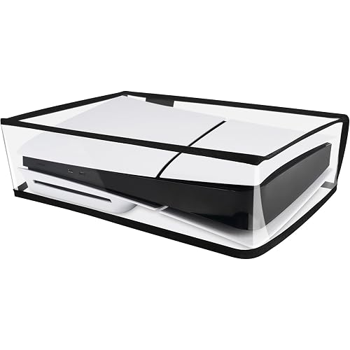 PlayVital Horizontal Dust Cover for ps5 Slim Disc Edition(The New Smaller Design), Transparent Dust Proof Protector Waterproof Cover Sleeve for ps5 Slim Console