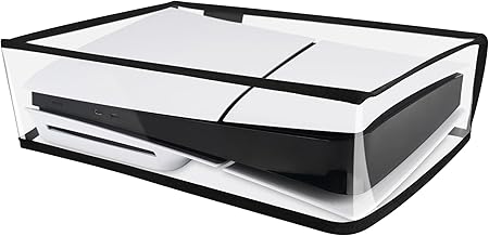 PlayVital Dust Cover for PS5 Slim Standard Console, Protective Accessory for PS5 Slim Dust Cover, Disc Edition, Horizontal, Transparent