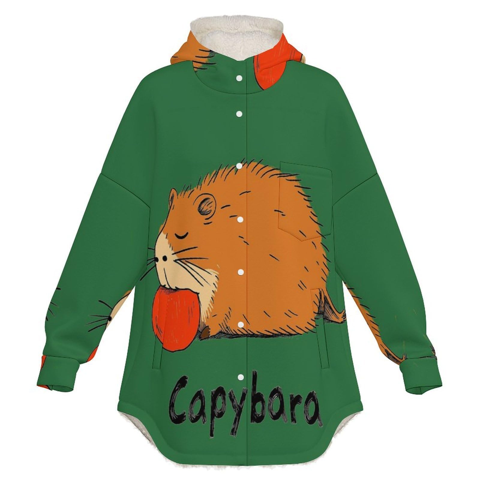 Sudadera Invierno con Capucha de Forro Polar Mujer Lindos Capibaras Cálido Hoodies a Manga Larga Felpa Sudadera con Bolsillos, Verde Oscuro