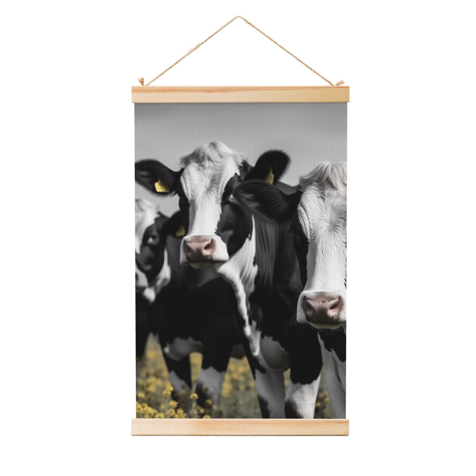 Black White Cows Posters Wooden Shaft Hanging Poster Canvas Prints Scroll Wall Art Painting Vintage Wall Banner Modern Artwork Decor for Home Decor Ready to Hang 20"x30"