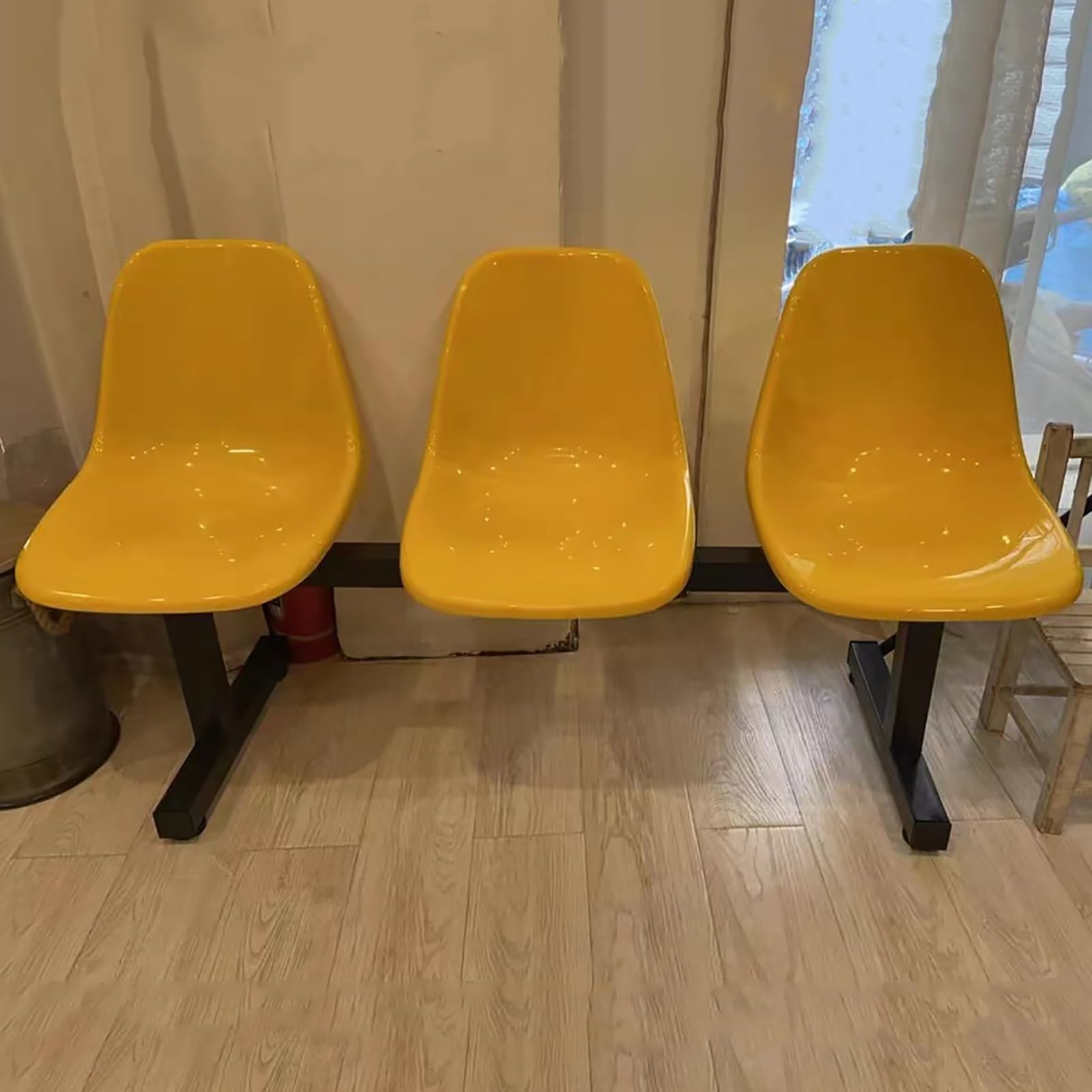 OZBMA Reception Bench, 3-Seat Plastic Design for Office, Airport, Hospital, Bank, Salon, Barbershop, and Waiting Area (Yellow)