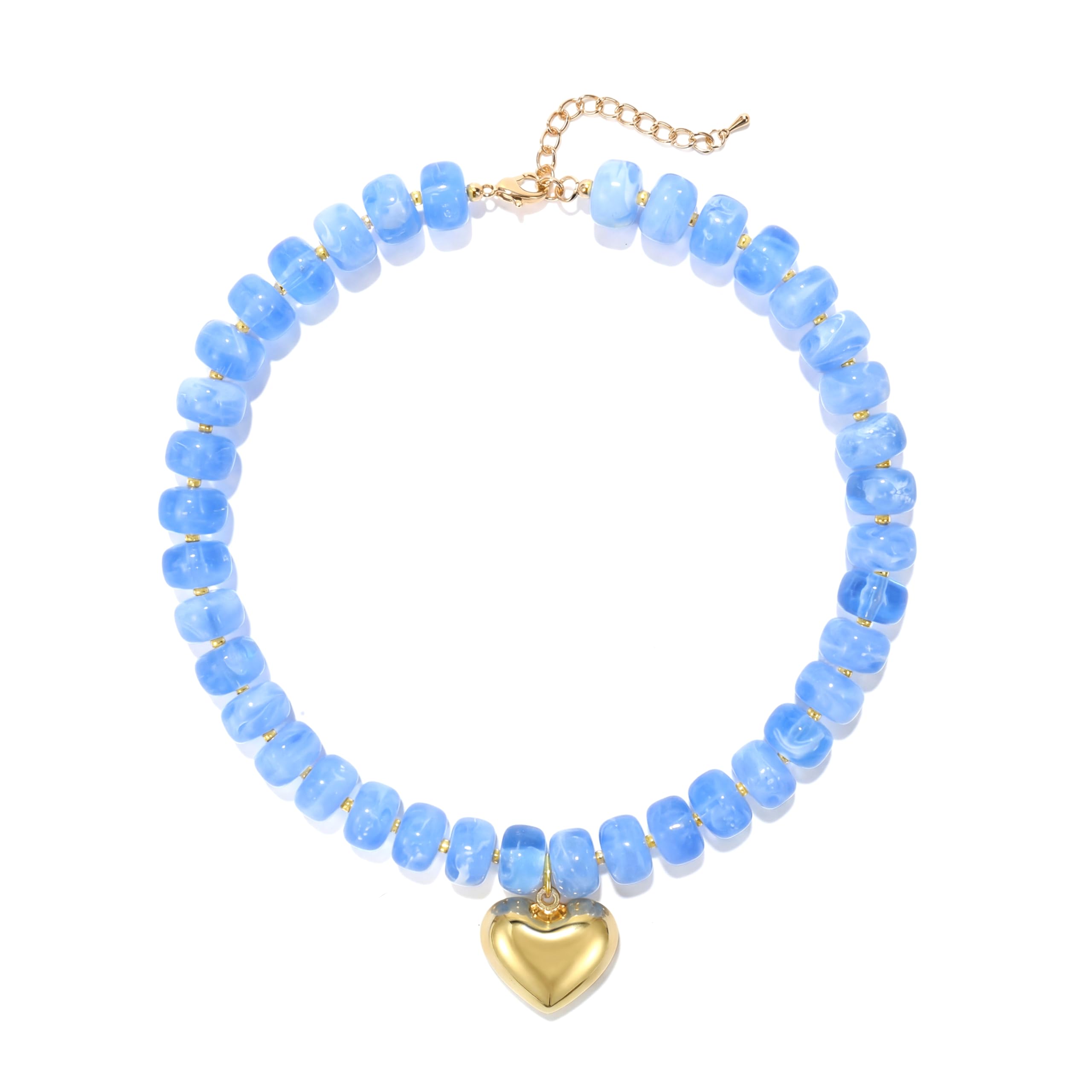 Wassazi Chunky Heart Necklace for Women, Colorful Acrylic Beaded Statement Puff Heart Necklace, Cute Boho Y2K Choker Necklace for Gift Jewelry - 2