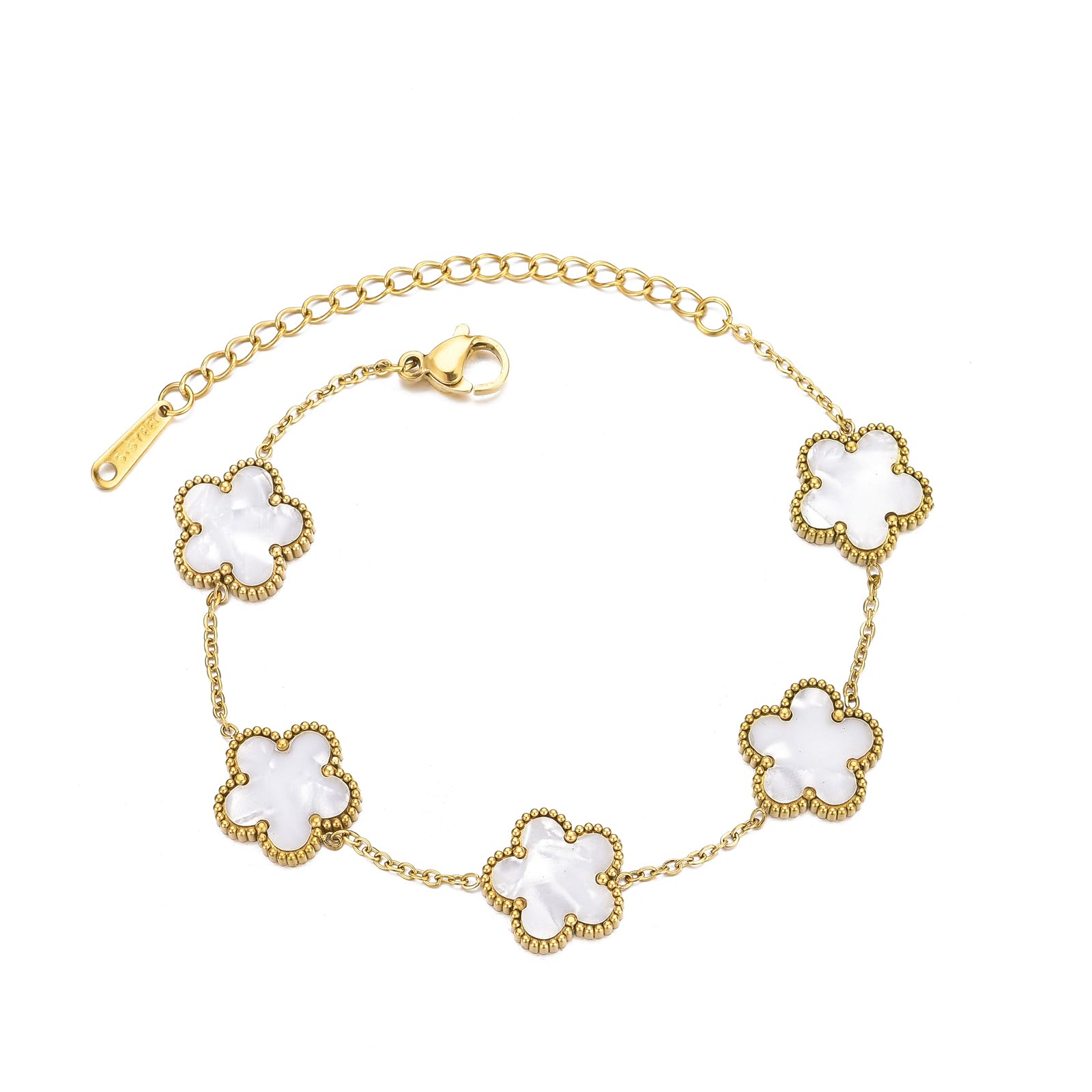 UOOANUOFour Leaf Clover Bracelet for Women 14K Gold and White Gold Plated Stainless Steel with CZ Lucky 4 Leaf Link Bracelet Wrist Jewelry