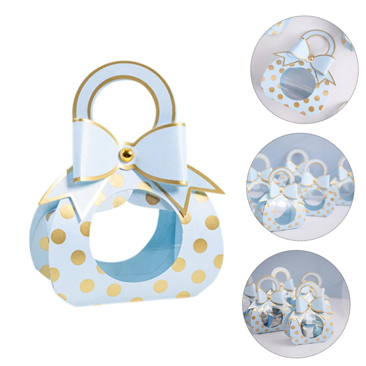 Caja de Dulces de Boda Azul de Papel Asa, 50 Piezas | Ventana Transparente y Lazo, para Snacks y Objetos Pequeños, Adecuado para Baby Showers y Cumpleaños