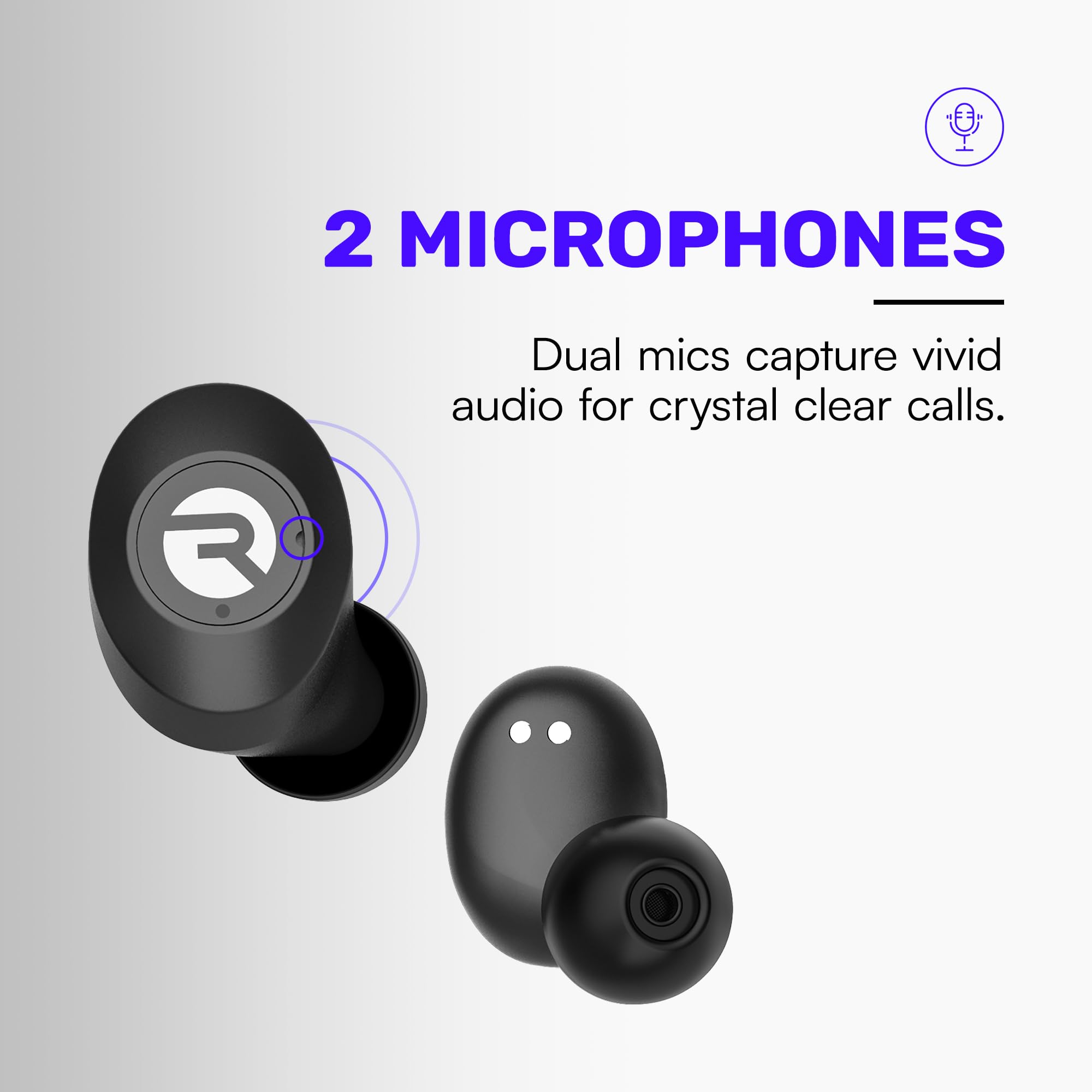 Raycon Everyday Earbuds - Auricolari classici Bluetooth wireless con microfono, suono stereo, cancellazione attiva del rumore, auricolari Bluetooth True Wireless, 32 ore di riproduzione (viola)