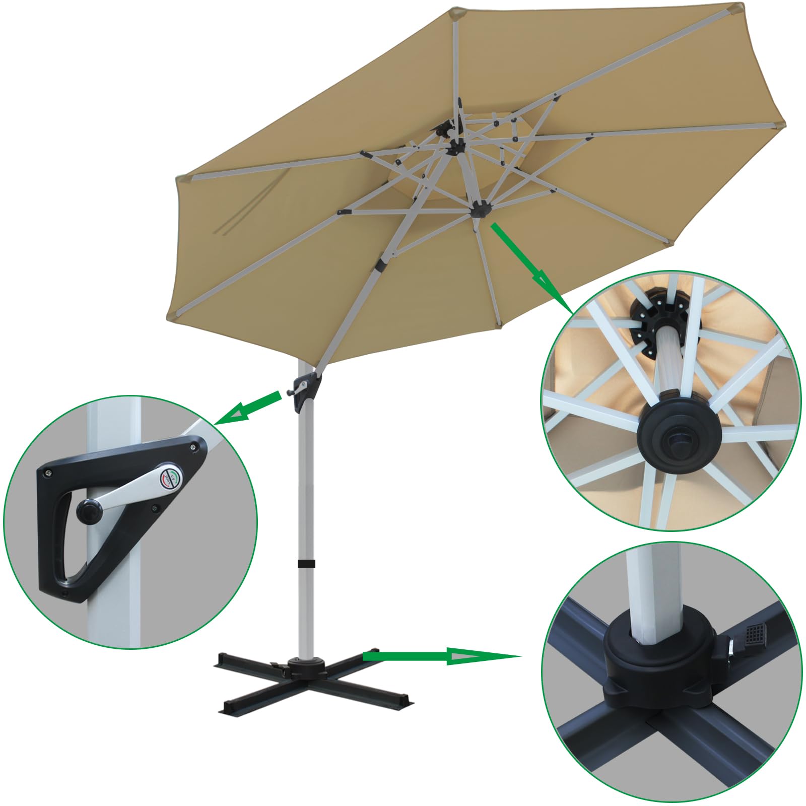 RANSENERS Ampelschirm 300 cm, Doppelter Baldachin, Drehbar 360°, Neigbar 0°-90°, Aluminium Rahmen, Extra-Dicker Gewebe, UV50+, für Garten, Terrasse, Cafe im Freien (Rot)