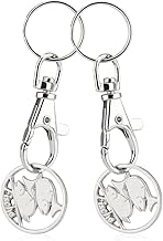 2 x Key Ring Zodiac Sign Pisces Shopping Trolley Token, Zodiac Pendant for Shopping Trolley with Removable Shopping Chip, Carabiner and Key Ring (Fishes 2x)