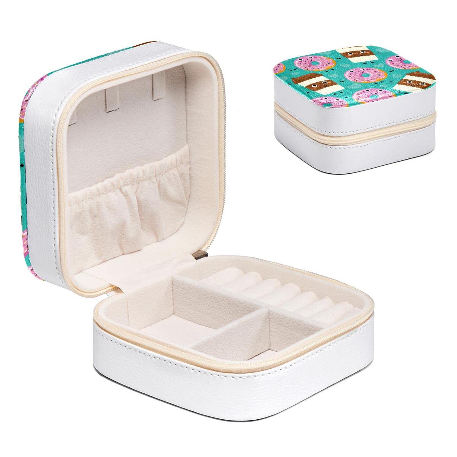 Boîte à bijoux donuts et café petit format de voyage pour bagues et colliers féminins