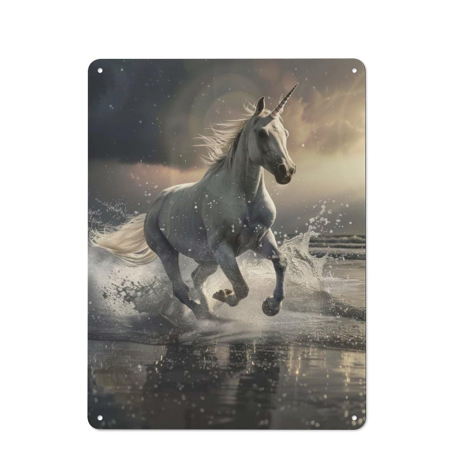 Nostalgic Decorative Tin Sign 40x30cm Featuring Majestic Unicorn Gallop, Old Style Wall Plaque for Kitchen, Hallway, Bar Or Small Cafe