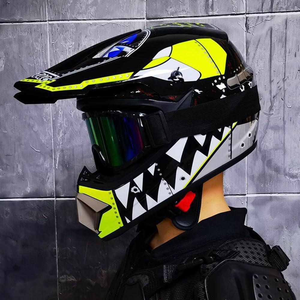 Casco da Motocross Per Bambini, Omologato DOT, Casco da Cross Per Adulti E Ragazzi Dai 9 Ai 14 Anni, Per ATV, BMX, Mountain Bike, Quad, Con Occhiali, Guanti E Maschera