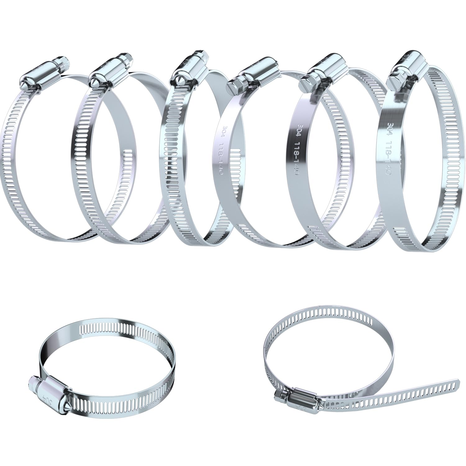 6 Pcs 6 Inch Stainless Steel Hose Clamps - Adjustable Worm Gear Drive Hose Clamps for Fuel Line Hose Pipe Clamp for Dryer Vent Hose (6 Inch)