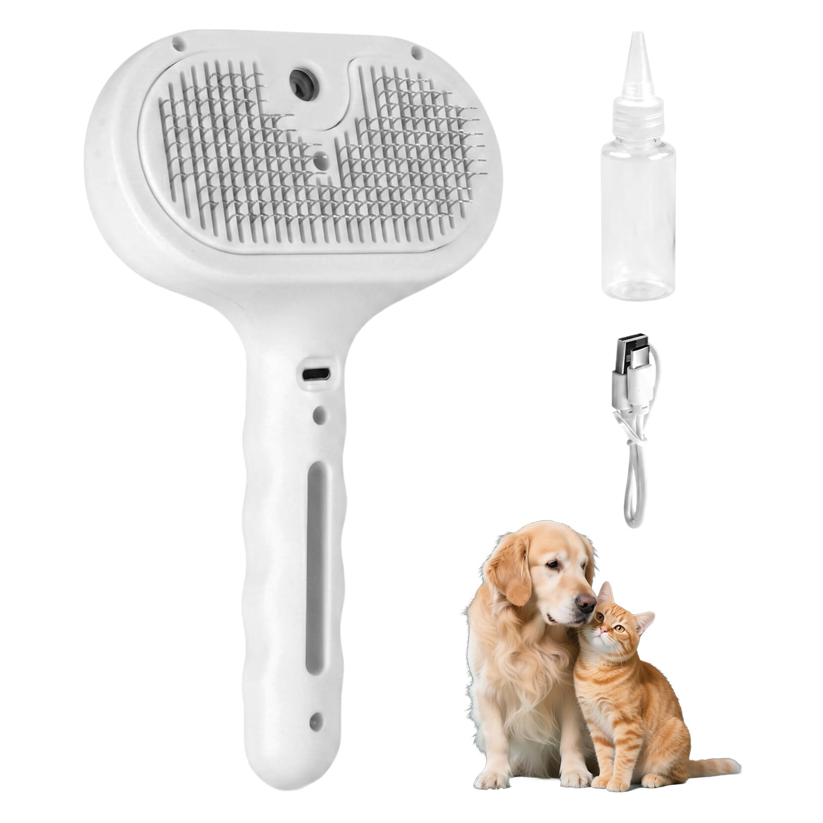 Pet Steam Brush for Cats and Dogs, Self Cleaning Cat Brush with Spray Mist, Magic Pet Hair Remover and Deshedding Grooming Comb for Long and Short Haired Kitten Puppy, Gentle Massage