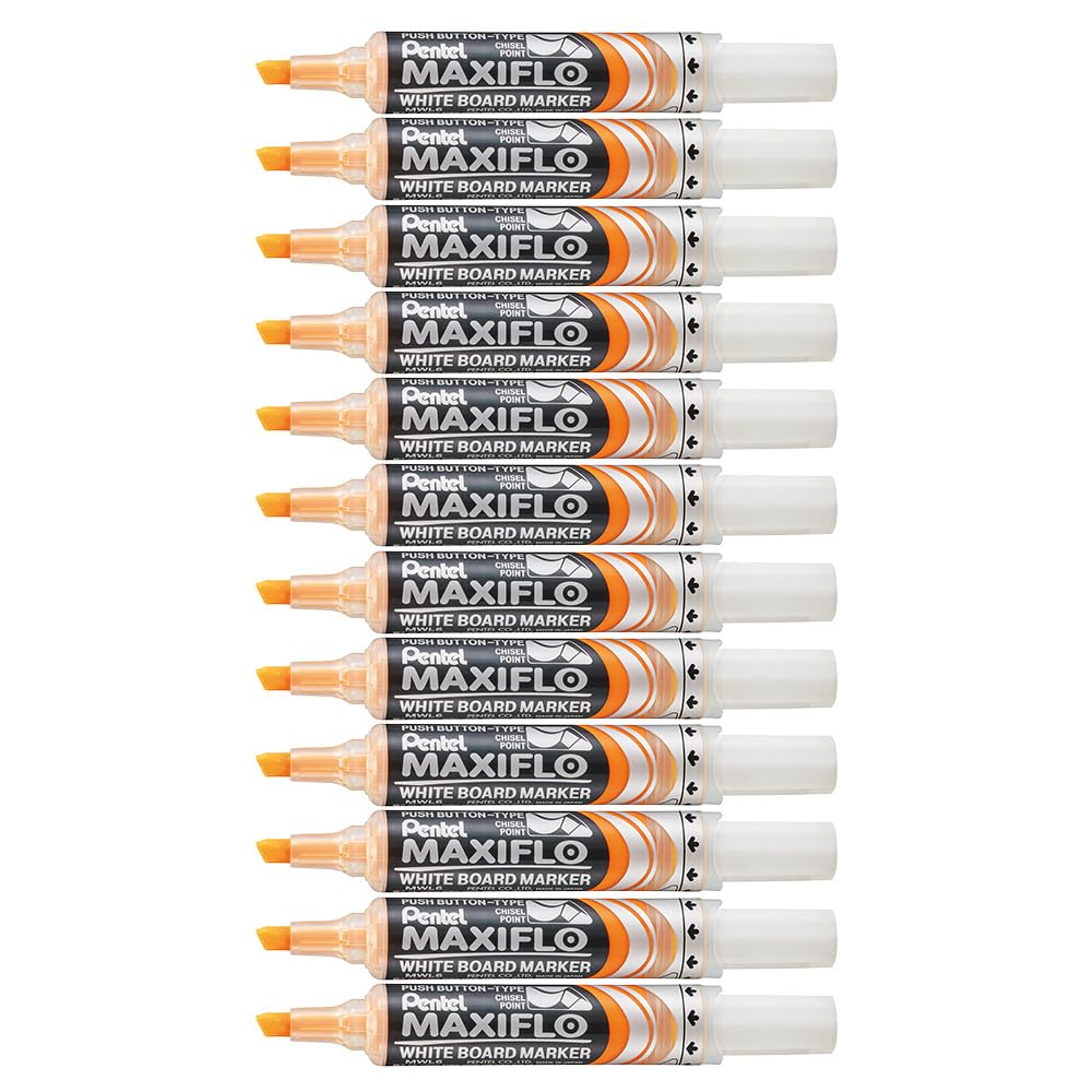 Pentel Maxiflo MWL6M - Pennarelli cancellabili a secco, punta smussata per lavagna bianca, colore: giallo