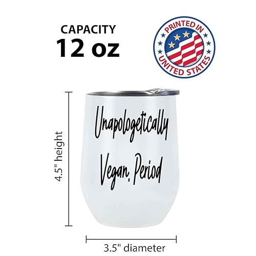 Miniatura 4 de Vegan Gift Idea for Vegetarians - Funny Plant Based Quote - Cute 12 Oz White Stainless Steel Wine Tumbler