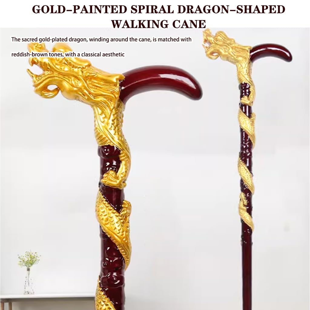 Bastone da Passeggio A Forma di Drago A Spirale Dipinto in Oro, Bastone Ergonomico Antiscivolo per La Mobilità di Uomini E Donne, Portata 90 Kg/198,4 Libbre(82cm(Use Height 156-160cm))