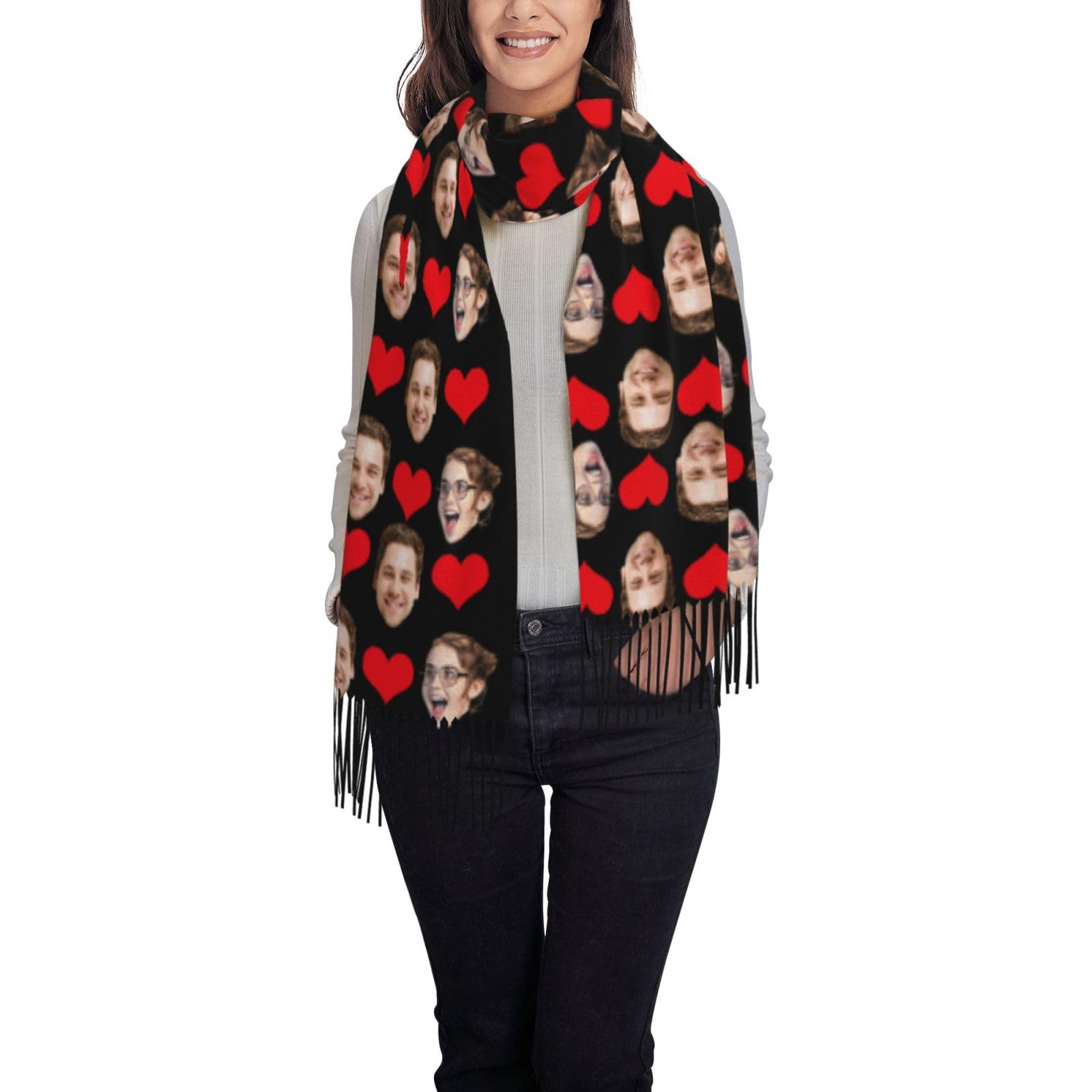 LJYTMZ Personalised Scarf Embroidered Name/Photo, Personalised Scarf Gifts, Soft Customized Large Shawls, Winter Warm Thick Tassel Scarf for Women Men Christmas Birthday Gifts
