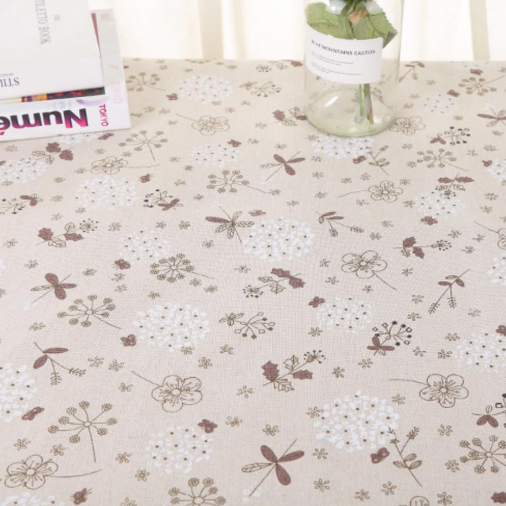 Tissu en lin imprimé au mètre - Longueur : 4 m - Largeur : 150 cm - Beige - Avec motif floral - Pour la décoration de rideau - Aspect lin - Nappe de bricolage - Pour canapé, sacs, bricolage