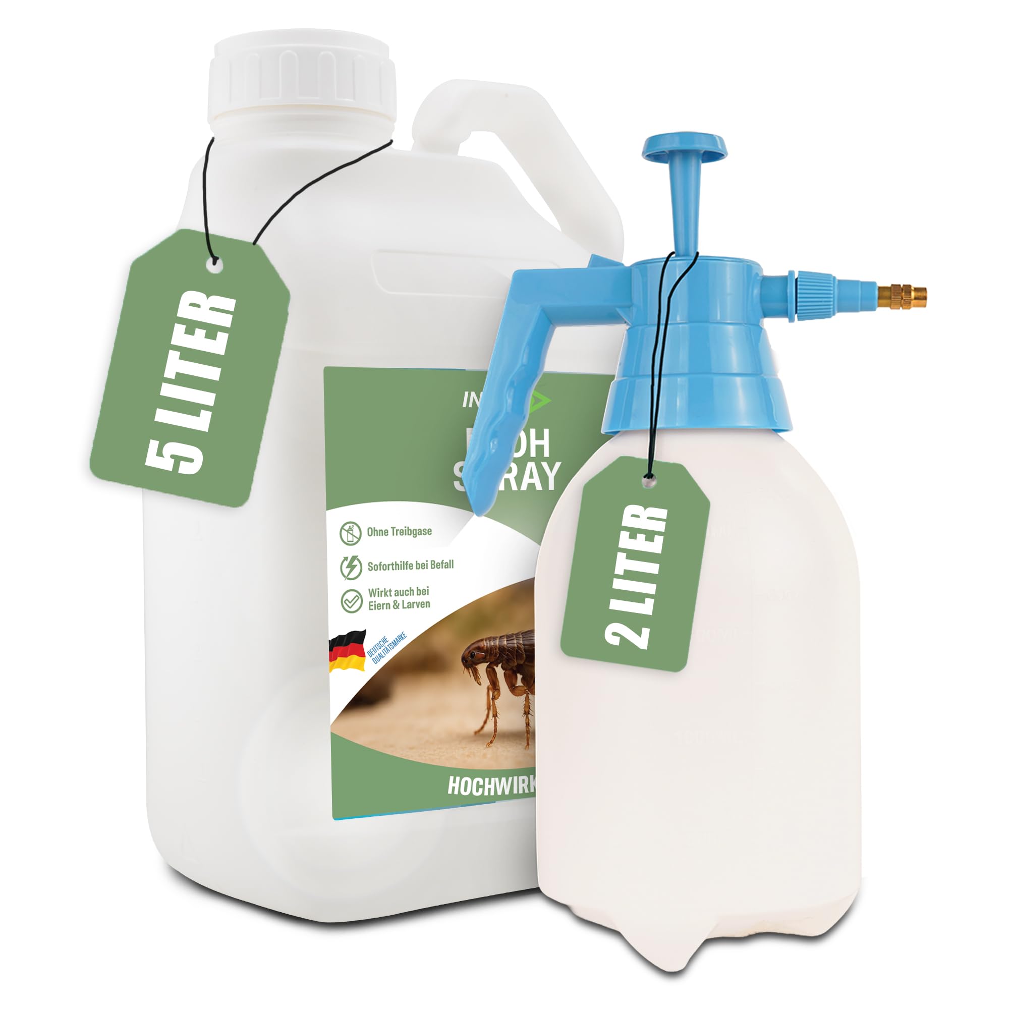 INSIGO Flohspray für Wohnung und Möbel 5L + 2L Drucksprüher - Abwehrspray gegen Flöhe mit Sofortschutz - Floh-Spray für Hunde und Katzen - Flohmittel hochwirksam & laborgeprüft
